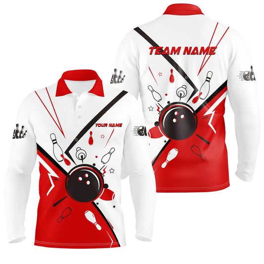 Men bowling Polo, Quarter Zip shirts Custom Bowling Team League Jerseys, gift for bowlers | Red NQS7623