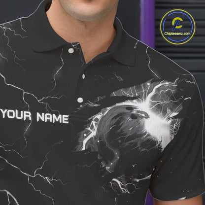 Black lightning thunder bowling American flag Eagle custom Mens Bowling Polo, Quarter Zip Shirts NQS10112