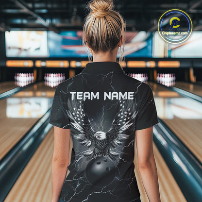 Black lightning thunder bowling American flag Eagle custom Women Bowling Polo, Quarter Zip Shirts NQS10112