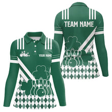 Load image into Gallery viewer, Green &amp; White argyle pattern shamrock St Patrick's Day Women bowling shirts Custom Bowling Team Jersey NQS9383