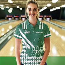 Load image into Gallery viewer, Green &amp; White argyle pattern shamrock St Patrick's Day Women bowling shirts Custom Bowling Team Jersey NQS9383