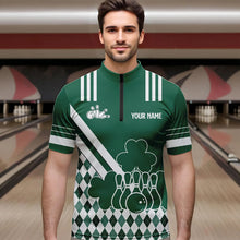 Load image into Gallery viewer, Green and White argyle pattern shamrock St Patrick's Day Men bowling shirts Custom Bowling Team Jersey NQS9383
