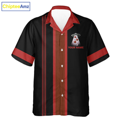 Black and Red ufo alien Retro Bowling Hawaiian shirt Custom Bowling Team button up shirt NQS11463