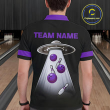 Load image into Gallery viewer, Black and Purple ufo alien Retro Bowling Polo, Quarter Zip Shirts for men Custom Bowling Team Jersey NQS11464