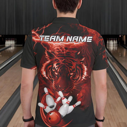 Personalized Red Lightning Thunder Storm Tiger Bowling Shirts For Men Custom Bowling Team Jerseys NQS9683