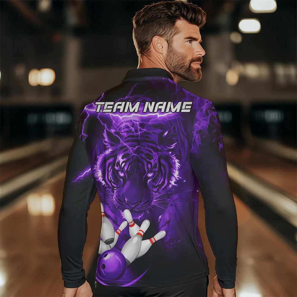 Personalized Purple Lightning Thunder Storm Tiger Bowling Shirts For Men Custom Bowling Team Jerseys NQS9684