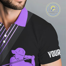 Load image into Gallery viewer, Black and purple Mens golf polo shirts custom golf clubs team golf shirts, golf tops for men NQS10118
