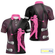 Load image into Gallery viewer, Black and pink matching golf polo for couples custom golf clubs team golf shirt, matching golf shirts NQS10117