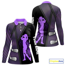Load image into Gallery viewer, Black and purple Women golf polo shirts custom golf clubs team golf shirts, golf tops for ladies NQS10118