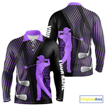 Load image into Gallery viewer, Black and purple Mens golf polo shirts custom golf clubs team golf shirts, golf tops for men NQS10118