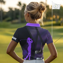 Load image into Gallery viewer, Black and purple Women golf polo shirts custom golf clubs team golf shirts, golf tops for ladies NQS10118