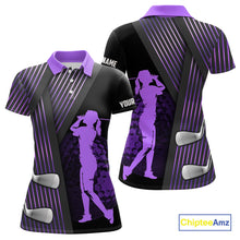 Load image into Gallery viewer, Black and purple matching golf polo for couples custom golf club team golf shirt, matching golf shirt NQS10118