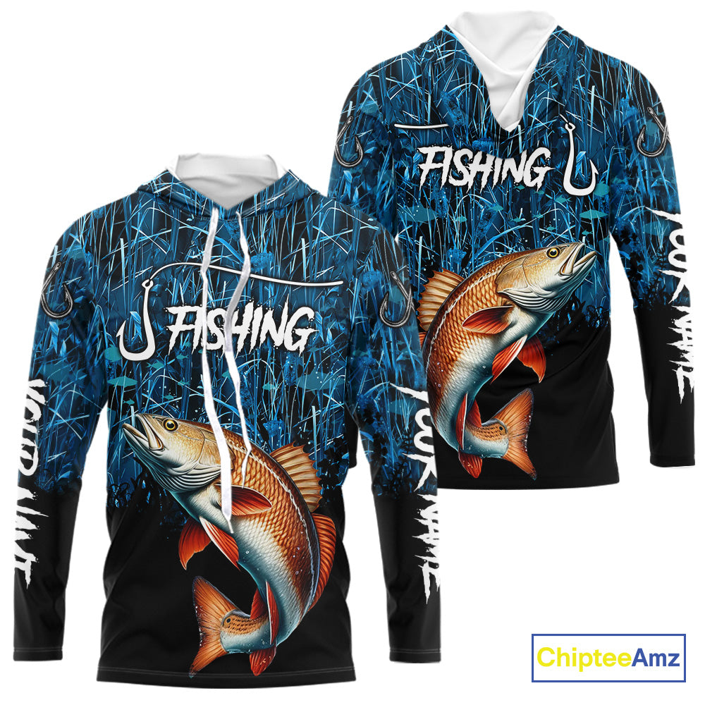 Redfish puppy drum Fishing blue camo Custom UV protection long sleeves fishing shirts NQS10121
