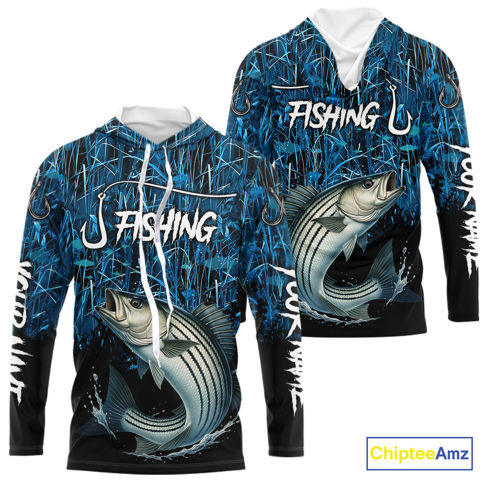 Striped Bass Fishing blue camo Custom UV protection Striper long sleeves fishing shirts NQS10122