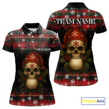 Load image into Gallery viewer, Black and Red Plaid Christmas pattern Skull Women Polo Shirt Custom Ladies Golf outfit, golfing gifts NQS11058