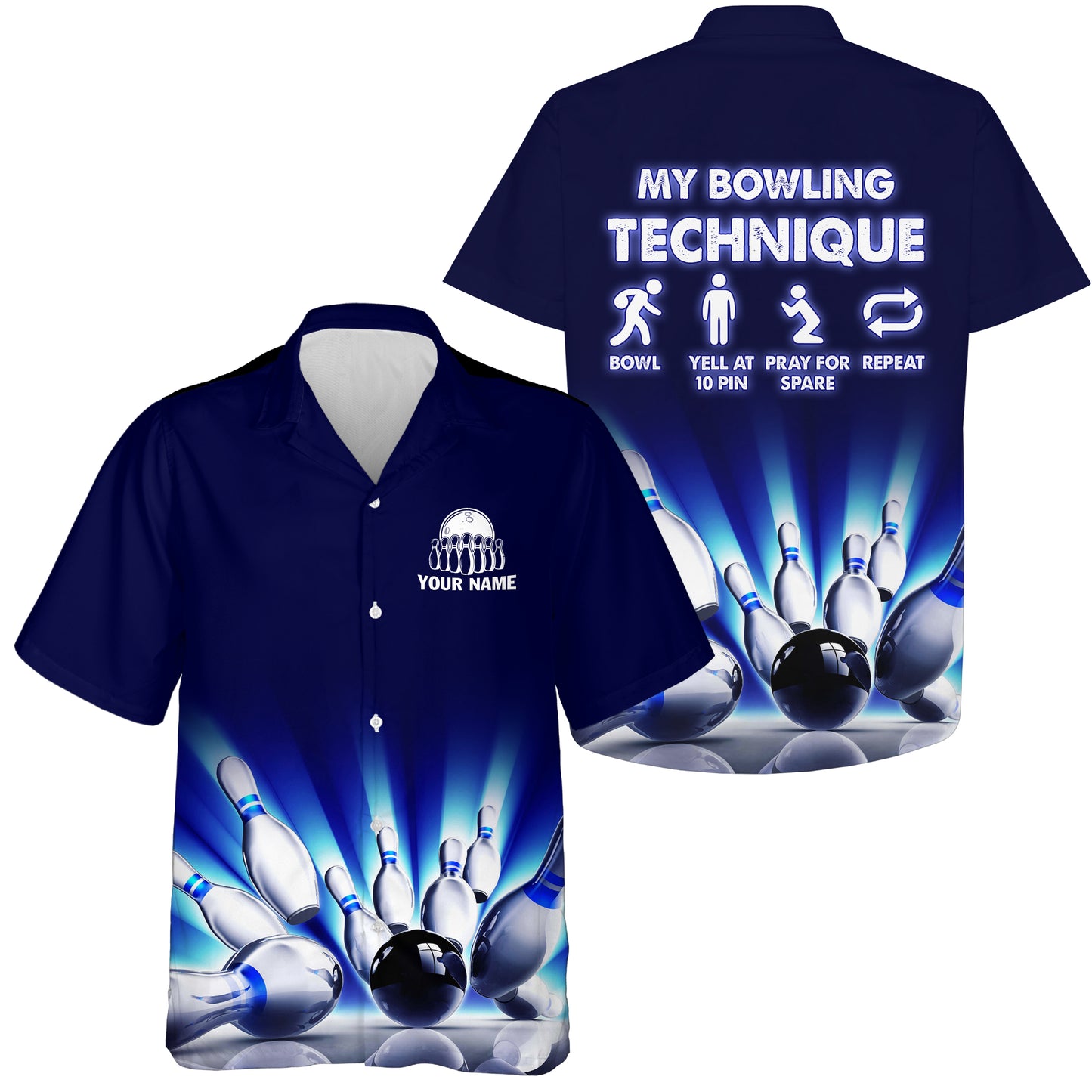 Custom Hawaiian bowling shirt for bowling – personalized team jersey front view