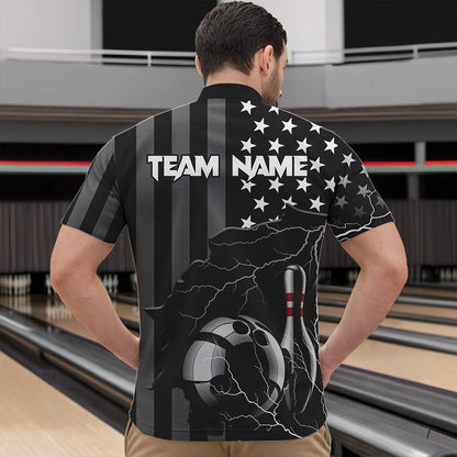 Personalized Black American flag Lightning thunder Custom Bowling Team Shirts For Mens Bowling Jersey NQS9538