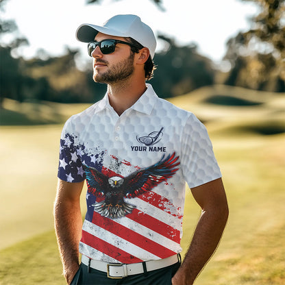 Personalized American Flag Eagle White Men golf polo shirts Custom patriotic golf tops for Men NQS9541