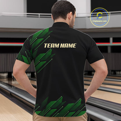 Black and Green Camo Skull Lightning Bowling Polo, 1/4 zip shirts for Men Custom Team bowling Jersey NQS11657