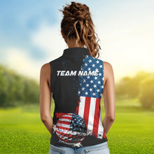 Load image into Gallery viewer, Black American Flag Women Sleeveless Polo Shirt Custom Golf attire for ladies, patriotic golf gifts NQS9696