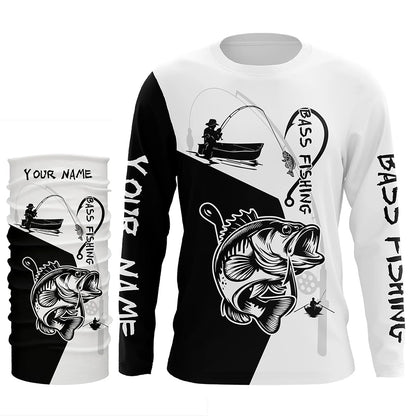 Black and White Bass Fishing Custom Name 3D All Over Printed Shirts, Personalized Fishing gifts NQS355