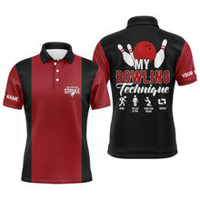 Load image into Gallery viewer, Custom Red black bowling shirt for bowling – personalized team jersey front view