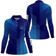 Load image into Gallery viewer, Blue stripes pattern Womens golf polo shirts custom golf shirts for women, ladies golf top NQS7842