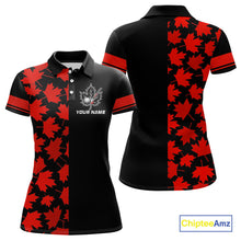 Load image into Gallery viewer, Black and Red maple leaf pattern Women golf polo shirt Custom Canadian Flag patriotic ladies golf top NQS10139