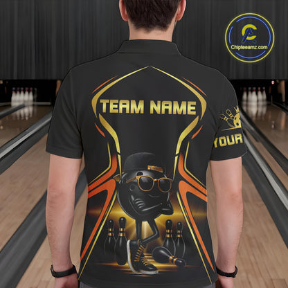 Black and Gold Funny bowling ball and pins Bowling shirts for Men Custom cool bowling team jerseys NQS10273