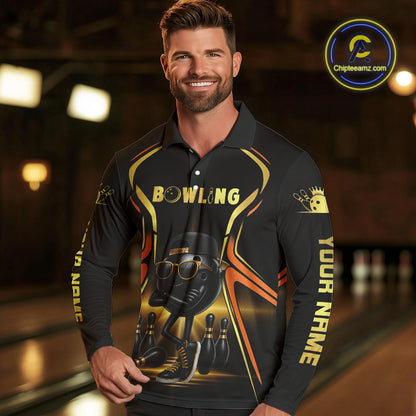 Black and Gold Funny bowling ball and pins Bowling shirts for Men Custom cool bowling team jerseys NQS10273