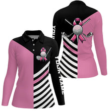 Load image into Gallery viewer, Black and Pink ribbon golf ball clubs Women golf polo shirt custom Breast Cancer awareness golf shirts NQS8278
