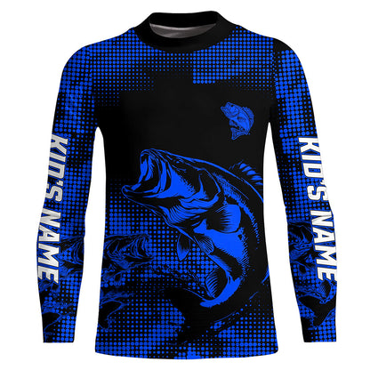 Largemouth Bass fishing jersey Custom UV protection performance bass fishing tournament shirts | Blue NQS9395
