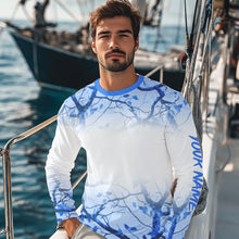 Load image into Gallery viewer, Personalized name White and Blue Camo performance long sleeve team fishing tournament shirts NQS9555