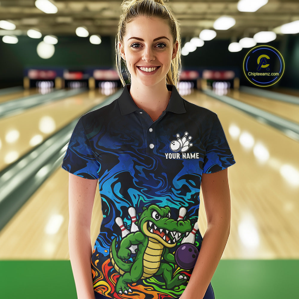 Colorful Funny Alligator Bowling Shirts for Women Custom Bowling Team Jersey, Gift For Bowlers NQS11755