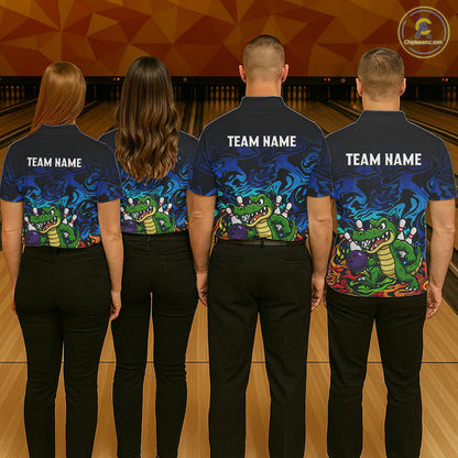 Colorful Funny Alligator Bowling Shirts for Women Custom Bowling Team Jersey, Gift For Bowlers NQS11755
