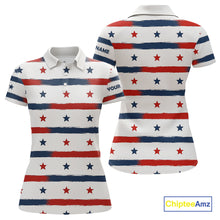 Load image into Gallery viewer, Red, White and Blue stars pattern Women golf polo shirts Custom patriotic ladies golf attire NQS9980