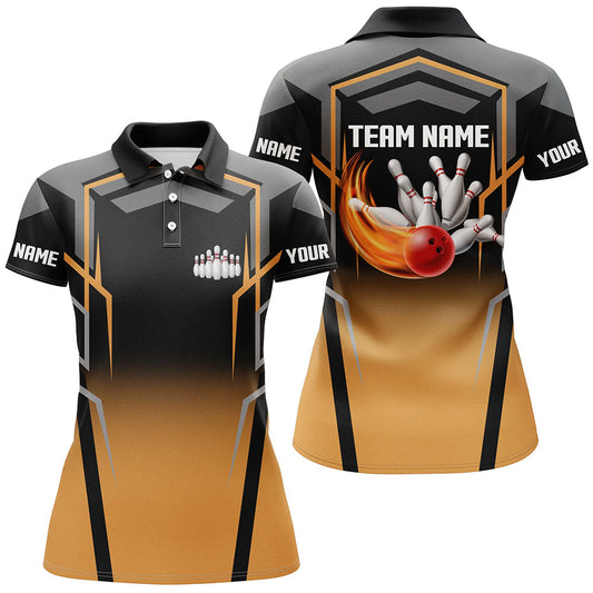 Black and Orange Bowling Polo, 1/4 Quarter Zip Shirts For Women, Custom Bowling Jerseys Team bowlers NQS7855