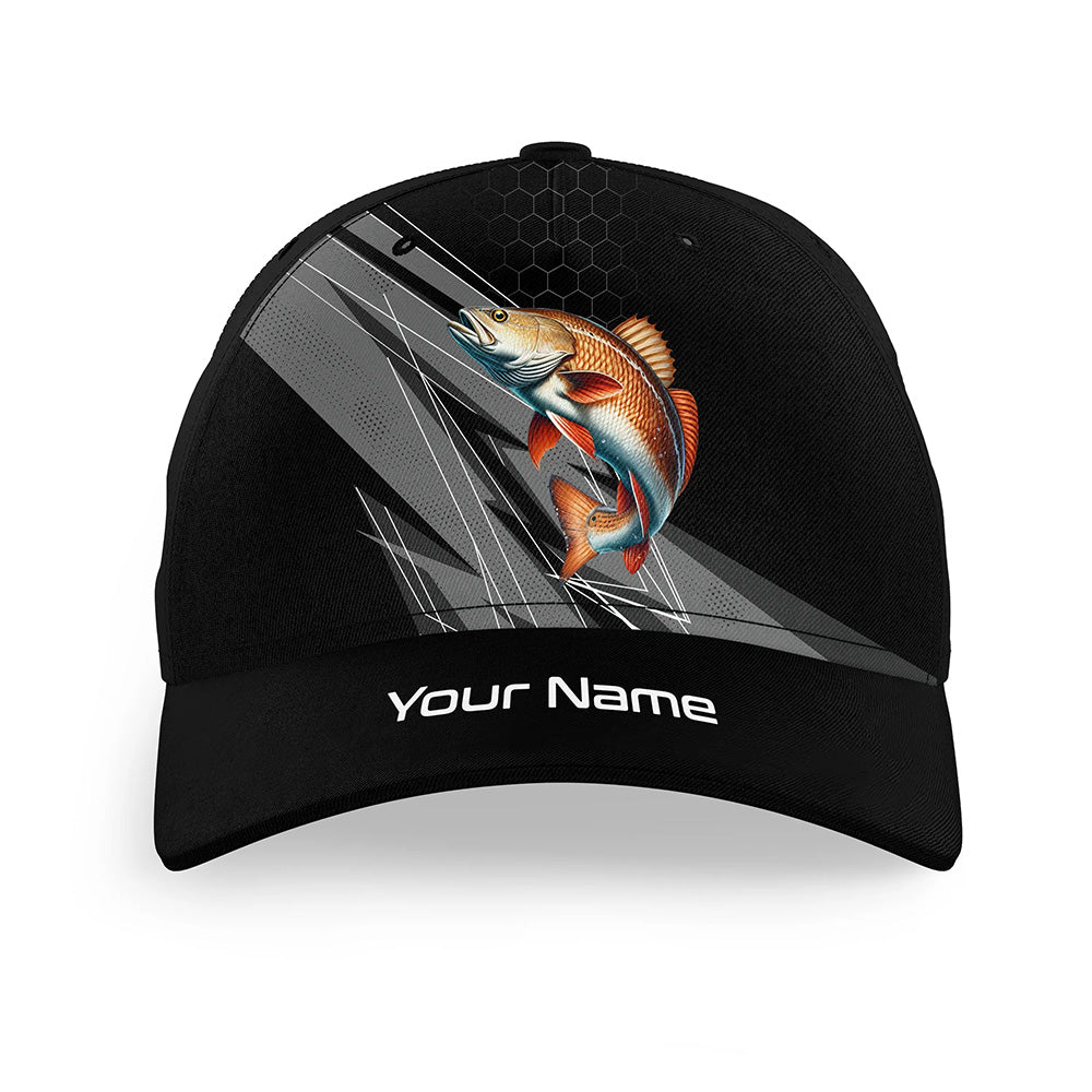 Personalized Black camo Redfish Fishing baseball cap, Red Drum fishing hats for men, women NQS10142