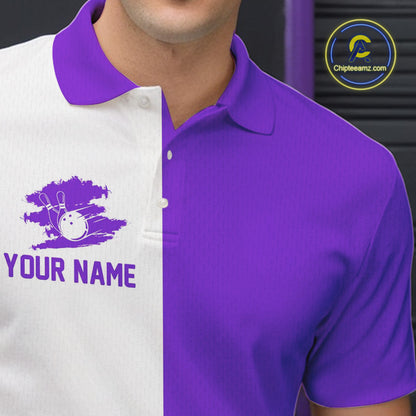 Purple and white Retro Bowling shirts For Men Custom team bowling jerseys gift for Bowlers NQS10145