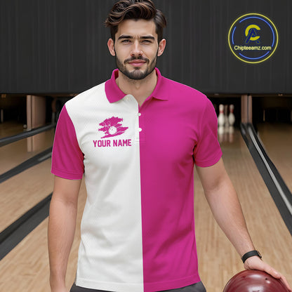 Pink and white Retro Bowling shirts For Men Custom team bowling jerseys gift for Bowlers NQS10147