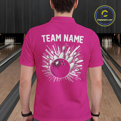 Pink and white Retro Bowling shirts For Men Custom team bowling jerseys gift for Bowlers NQS10147