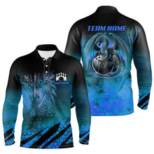 Load image into Gallery viewer, Black And Blue Custom Dragon Flame Bowling Shirts For Men, Dragon Fire Bowling Team Shirts NQS8498