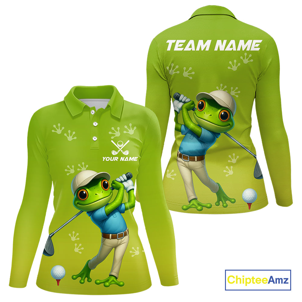 Funny Frog Golf polo shirts for Women Custom Green ladies golf top, personalized golf gifts NQS11280