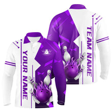 Load image into Gallery viewer, White and Purple Flame Bowling Polo, Quarter Zip shirts for Men custom Team Bowling Jersey For Men NQS8743