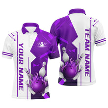 Load image into Gallery viewer, White and Purple Flame Bowling Polo, Quarter Zip shirts for Men custom Team Bowling Jersey For Men NQS8743