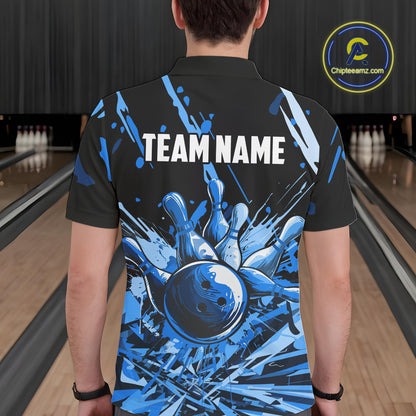 Blue bowling jerseys Bowling Polo, 1/4 Zip Shirt for Men Custom Bowling Team shirts for bowlers NQS11083