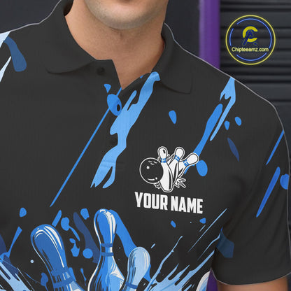 Blue bowling jerseys Bowling Polo, 1/4 Zip Shirt for Men Custom Bowling Team shirts for bowlers NQS11083