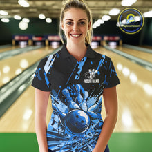 Load image into Gallery viewer, Blue bowling jerseys Bowling Polo, 1/4 Zip Shirt for Women Custom Bowling Team shirts for bowlers NQS11083