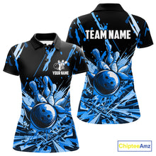 Load image into Gallery viewer, Blue bowling jerseys Bowling Polo, 1/4 Zip Shirt for Women Custom Bowling Team shirts for bowlers NQS11083