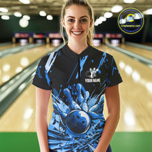 Load image into Gallery viewer, Blue bowling jerseys Bowling Polo, 1/4 Zip Shirt for Women Custom Bowling Team shirts for bowlers NQS11083